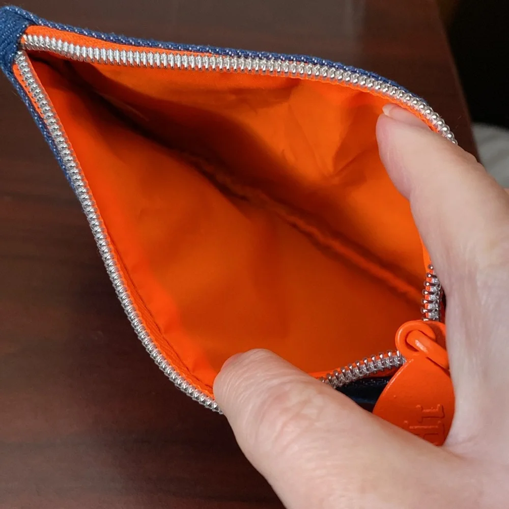 Ipsy makeup bag jean with orange detail